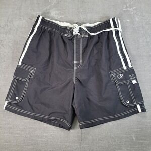 Ocean‎ Pacific Y2K OP Mens Swim Trunks Sorts Black White Cargo Pockets Size 35